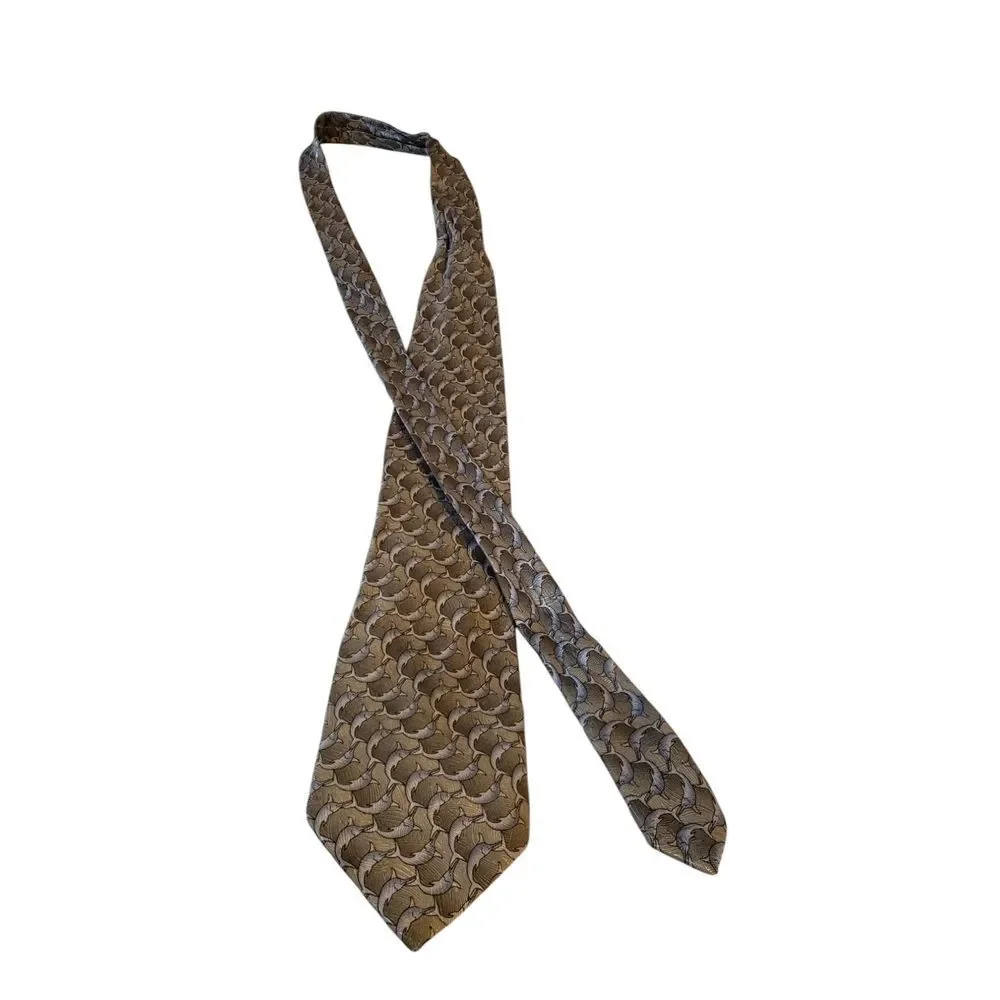 The Nature Conservancy 'Marlin'‎ Neck Tie Mens Tan Blue Dolphins 100% Silk Work